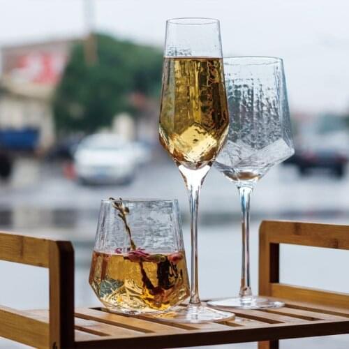 Nordic Retro Hammer Wine Glass Golden Mouth Goblet 280-550ml Creative Japan Champagne Diamond Whiskey Cup Bar Family Tumbler