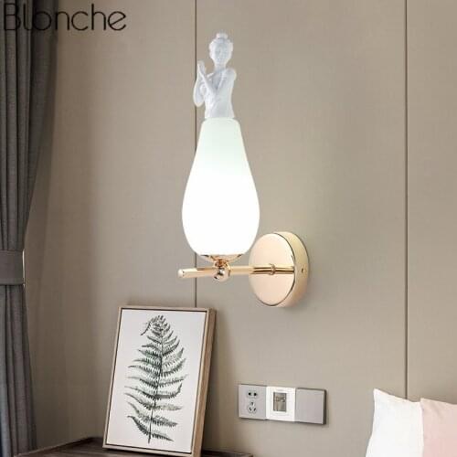 Modern Glass Angel Wall Lamp Led Sconce Nordic Mirror Wall Light Living Room Bedroom Stair Loft Industrial Home Decor Fixtures