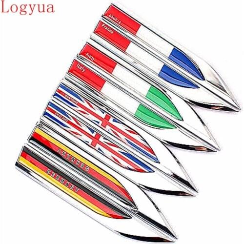 Car Styling National Flag 15*1.7cm Metal Epoxy Blade Badge Emblem Fender Sticker For UK USA Italy Germany Russia France Flag