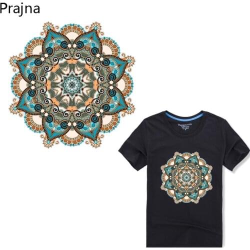 Prajna Custom Printing Thermal Iron On Transfers For T Shirt Fabric Hot Vinyl Heat Transfers For Clothes Stickers Mandala Patch