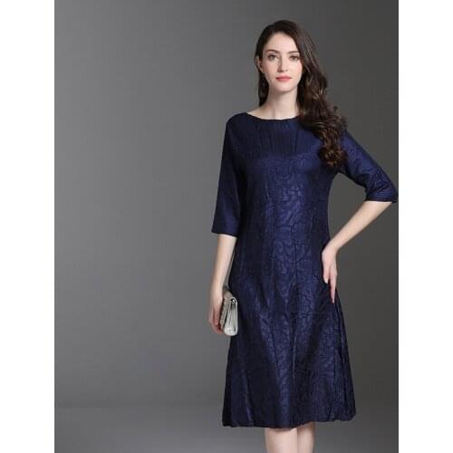 Tianpei spring winter Chinese style Vintage Pleated dress heavy industry embroidery three-quarter sleeves plus size A-line dress