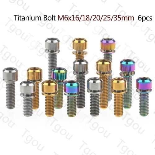 Tgou Titanium Bolt M6x16/18/20/25/35mm Allen Key Head with Washer Screw for Bicycle Disc Brake Stem Clamp 6pcs
