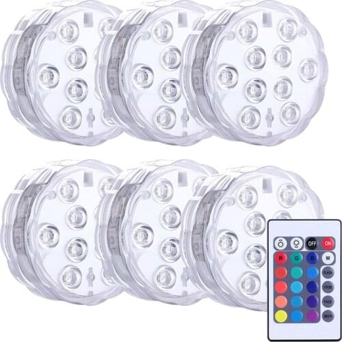 IP68 Waterproof 10 Led Remote Controlled RGB Submersible Light Battery Power Underwater Night Lamp Outdoor Garden Party Decor