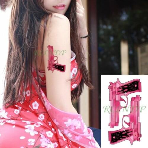 Waterproof Temporary Tattoo Sticker creative personality cute pink pistol Flash Tatoo Fake Tatoo For Girl Women Men