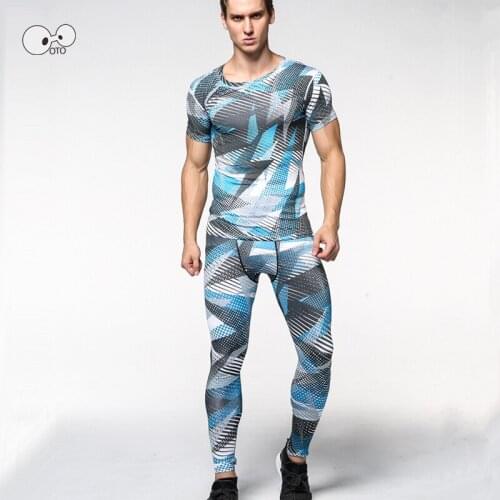 High Elastic Mens Compression Short Sleeve Shirt + Pants Running Set GYM Tights-Fit 2Pcs Sports Suit Workout Fitness Sportswear