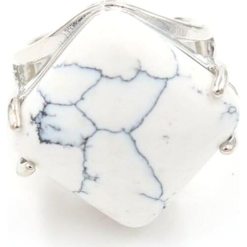 YJXP Silver Plated Rhombus Shape White Turquoises Stone Adjustable Finger Ring Engagement Jewelry