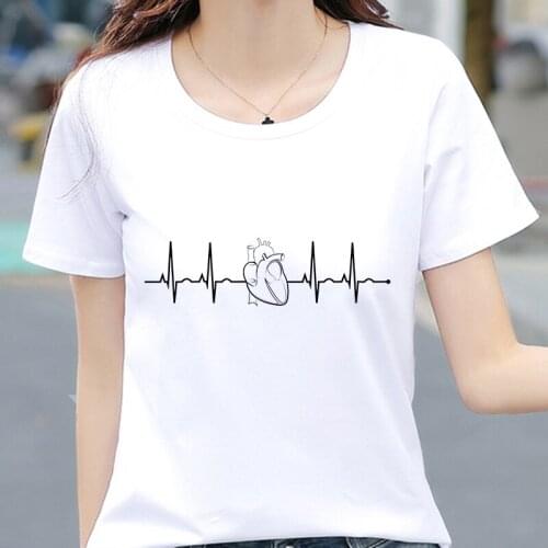 2019 new T shirt women Heartbeat print fashion Harajuku Short Sleeve t-shirt White plus size hipster Tshirt female Tops clothing
