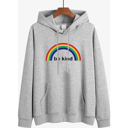 Be Kind Woman Hoodies Rainbow Female Sweatshirt Fleece Autumn Winter Hoodies Woman
