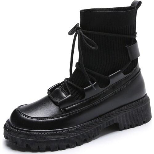 Motorcycle Womens Boots Winter Soft Leather Shoes Black Botas Wedges Female Lace Up Platforms Women White Botas Mujerdt5