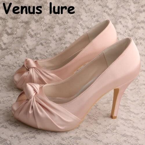 Custom Color Peep Toe Blush Wedding Shoes for Women with Platform Knot Pumps