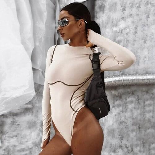 2021 Long Sleeve Striped Line Bodysuit Sexy Playsuit Autumn Winter Women Streetwear Outfits Female Casual Bodycon