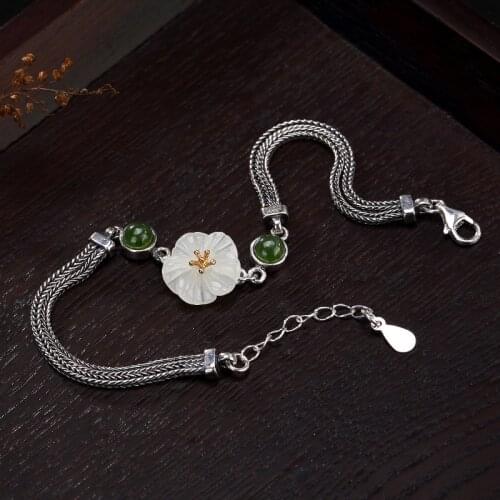 Classic 100% 925 Sterling Silver Anniversary Jewelry Charm Bracelets Natural Jade Jasper Bracelet Bangle for Women wholesale