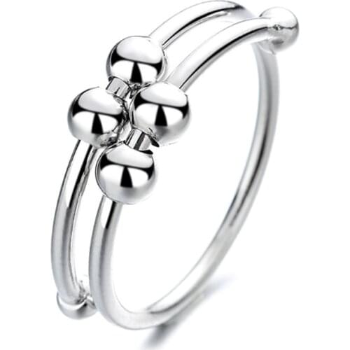 Women Rotatable Fidget Beads Rings Single Coil Spinner Beads Ring Anti Stress Anxiety Opening Peace Ring Valentines Day T21F