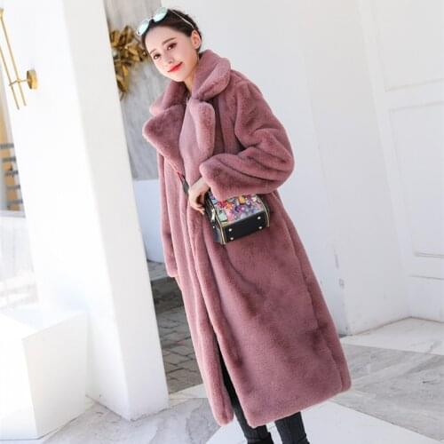 Winter Thick Warm Long Suit Collar Rabbit Fur Coat Women Fashion 6 Color Overcoat Plus size Loose Korean Faux Fur Jacket Female