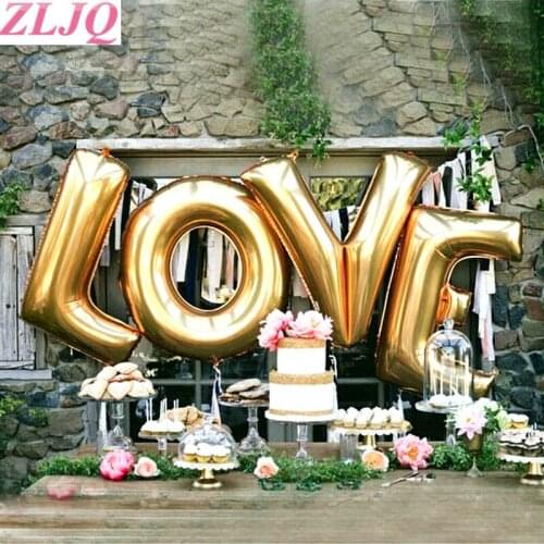 ZLJQ Valentines Day Decoration 40 inch Huge Love Gold Foil Balloon Ballon Great Decor For Engagement Bridal Showers Weddings