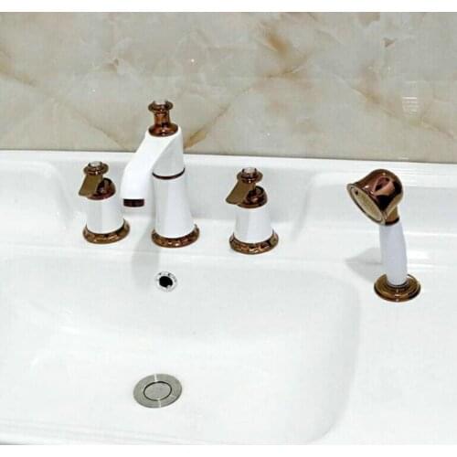 Vidric Golden Bath Faucet Double Handle 4 Holes Deck Mounted Sink Faucet Hot &Cold Mixer tap Bathroom Faucet with shower