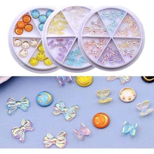 1 Box Aurora Nail Bowknot Decoration Fashion Persistent Acrylic Glitter 3D Nail Bow Ornament for Female