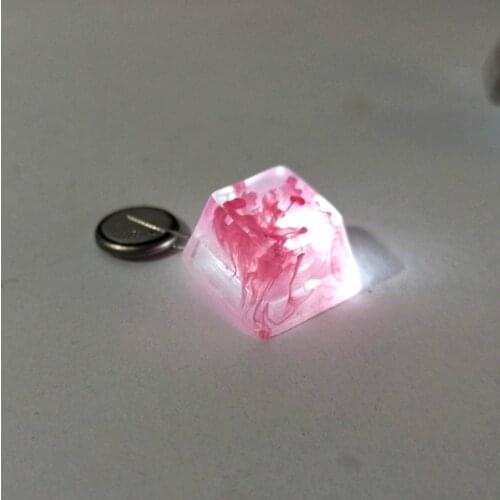 1PC Gaming Keycaps Durable Transparent Pink Smog Resin Keycap Cherry Profile R4 Design Key for Mechanical Keyboard