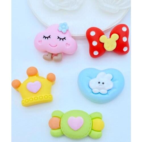 10Pcs Mixed Mini Candy / Crown / Bow Flat Back Resin Cabochons Scrapbooking DIY Jewelry Craft Decoration Accessorie K37