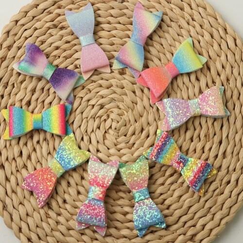 20pcs Girls Glitter Hairbows Shimmer Colorful Sequins Barrettes Bling Rainbow Swallowtail With Alligator Clips Hair Accessories