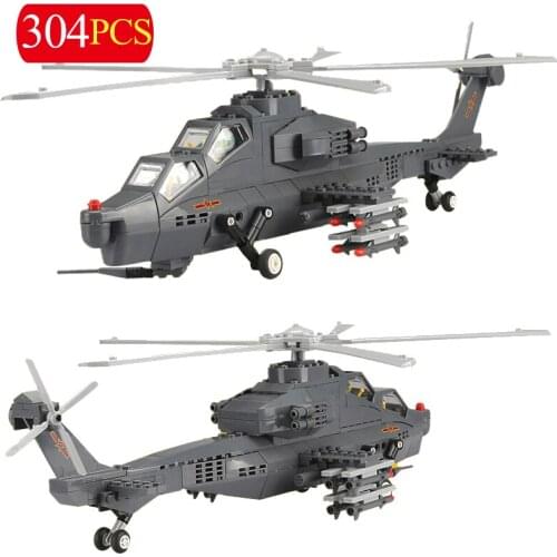 304pcs Building Blocks Military Series Model Army WZ-10 Fiery Thunderbolt Helicopter Gunship High-tech Set Bricks City Kids Gift
