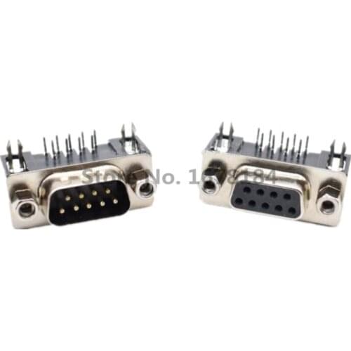 50pcs DB9 Female Male PCB Mount D-Sub 9 pin PCB Connector RS232 Connector 90-degree Bent Needle DR9