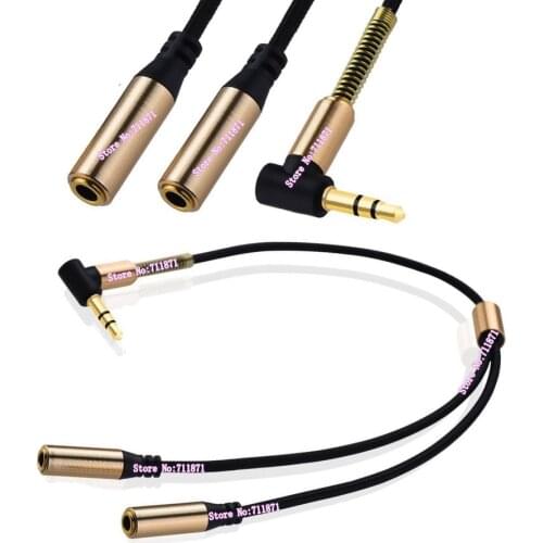 90 Degree Right Angle 3 Pole 3.5 Male Double Female Audio line cable 3.5 Male two Female Headset Speaker Audio Line Cable wire