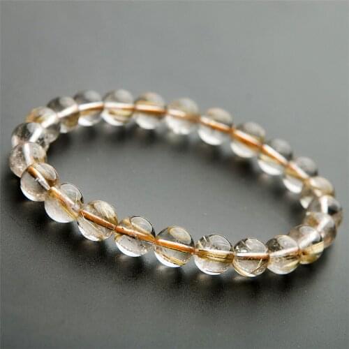 8mm Genuine Brazilian Natural Gold Rutilated Quartz Crystal Stretch Round Bead Bracelets For Women Female