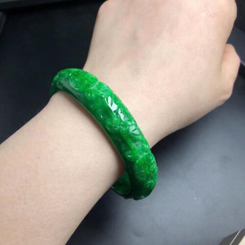 Natural Myanmar emerald green jade Hand-carved flower bangles jadeite bracelets jade bangles jade jewelry bracelets for women