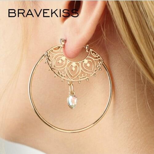 BRAVEKISS 2019 New Women Big Circles Hoop Earrings With Crystal Fashion Gold Color Jewelry Trendy Round Circle Earring BPE1399