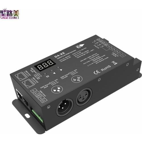D4-XE DC 12V -36V 4 Channel Constant Voltage DMX512 & RDM LED Decoder Controller Numeric display XLR3 RJ45 port DMX signal input