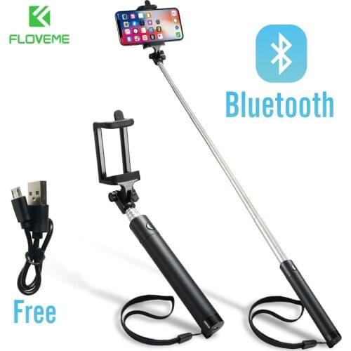 Extendable Selfie Stick FLOVEME Wireless Bluetooth Mini Tripod Monopod for iPhone 11 7 6S Plus Foldable Handheld Monopod Shutter