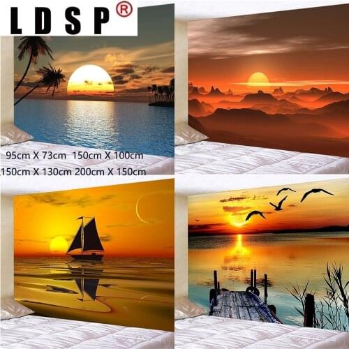 LDSP Tapestry Sunset Beach Landscape Wall Hanging Fabric Background Wall Rugs Covering Fabric Blanket Dorm Living Home Decor