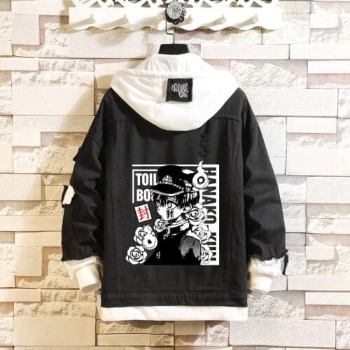 Anime Toilet-bound Hanako-kun Costume Jeans Jacket Yahiro Nene Hoodie Denim Jacket Hole Design Autumn Spring Hooded Outwear Coat