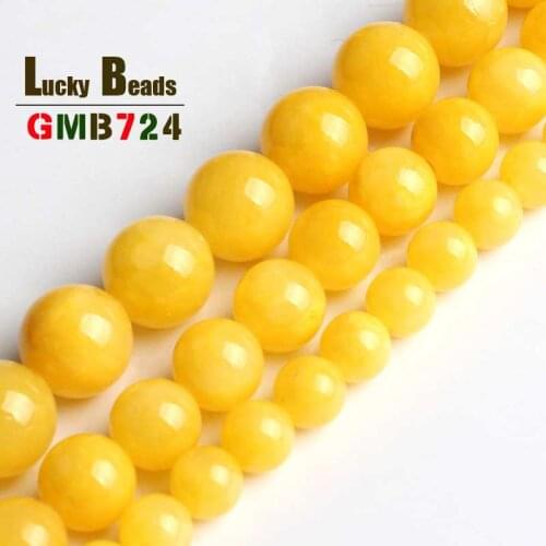 Round Loose Beads Dark Yellow Natural Jades Stone Beads For Jewelry Making DIY Bracelet Necklace Pick Size 6/8/10/12mm 15inches
