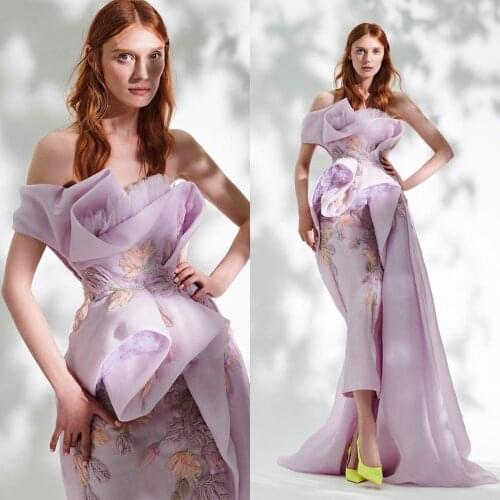 Lavender One Shoulder Evening Gowns Lace Embroidery Tulle Sheath Prom Dress Party Wear Custom Made Women Robes De Soirée