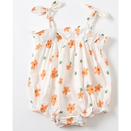 2021 Summer Newborn Baby Girl Bodysuits Sleeveless Strap Romper Cute Floral Outfits Clothing Cotton Outdoor One Piece Jumpsuit