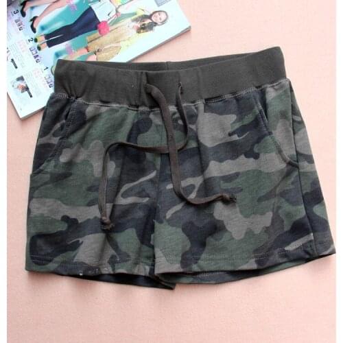 Summer Loose Women Shorts Camouflage Elastic Waist Terry Cotton Casual Army Green Camouflage Shorts Ladies