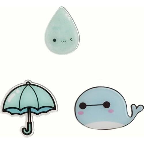 Fashion Shirt Brooch For Women Whale Umbrella Water Drop Acrylic Lapel Pins Fashion Jewelry Badges Buckle Jeans Hat Accessories