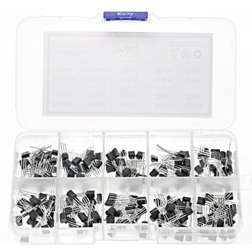 200pcs 10 Values S8050 - 13001 Transistors Pack Transistor Assortment Kit With Storage Box