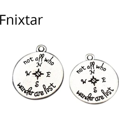 Fnixtar New Fashion Alloy 18mm Alphabet Charm For Women Necklaces Antique Silver Color Round Message Metal Charm 20pcs/lot