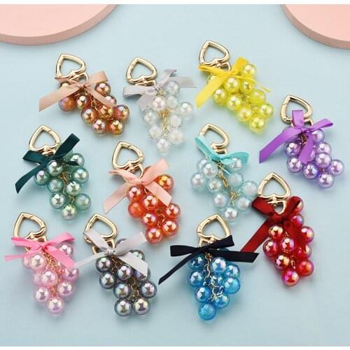 New Creative Simulation Food Acrylic Grape Keychain Lovely Crystal Beads Pendant Keyfob Birthday Party Keyrings Gift Trinket