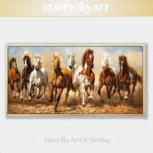 Excellent Painter Hand-painted High Quality Running 8 Horses Oil Painting on Canvas Impressionist 8 Horses Running Oil Painting