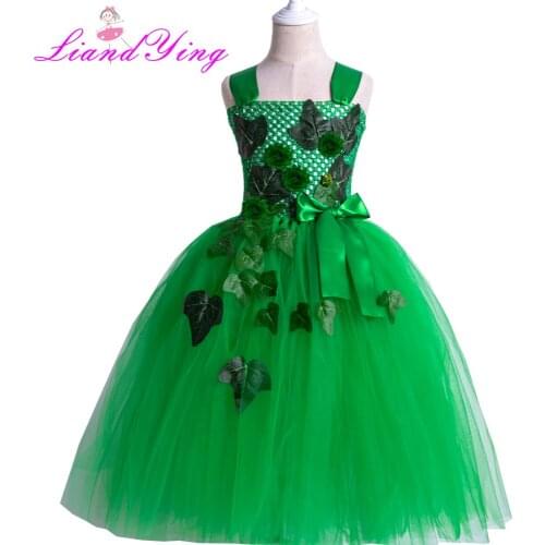 Girls Princess Kids Dresses Green Leaves Flower Embroidered Ball Gown Baby Girls Clothes Children Wedding Party Dress