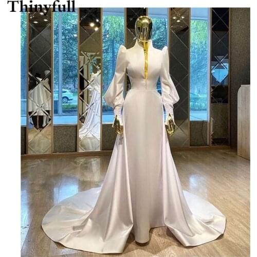 Thinyfull Royal Long A Line V Neck Boho Wedding Dresses Full Sleeves Beach Bride Dress Vestidos Country Bridal Party Gowns