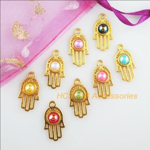30 New Palm Charms Gold Color Retro Mixed Acrylic Pendants 11x21mm