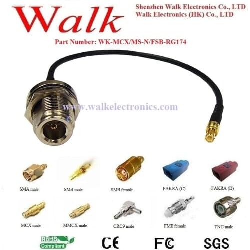 MCX male straight N female rg174 cable, MCX N cable, n connector cable assembly