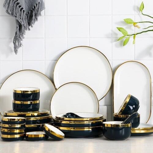 Nordic Light Luxury Phnom Penh Ink Ceramic Tableware Household Rice Bowl Dinner Plate Soup Salad Western Steak
