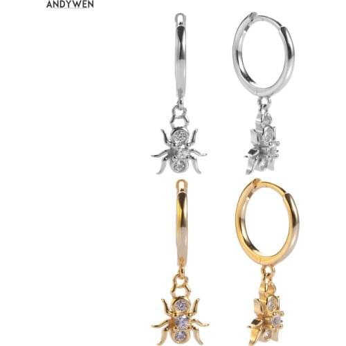 ANDYWEN 2020 Fashion Earrings for Women Silver 925 Spider Charm Pendants Drop Earrings Animal Pendiente Piercing CZ Jewelry