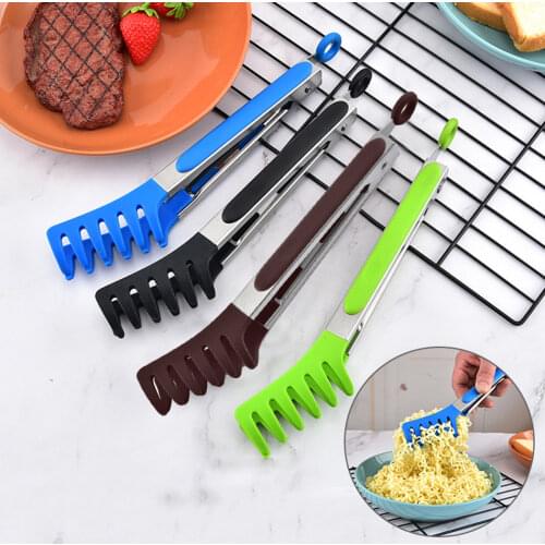 Justdolife Pasta Tongs Silicone Tip Non-Slip Stainless Steel Food Tongs Spaghetti Tongs Cooking Clip Salad Tools BBQ Tool